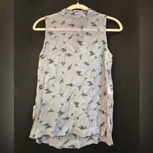 Ganni Light Blue Dress with Black Floral Design